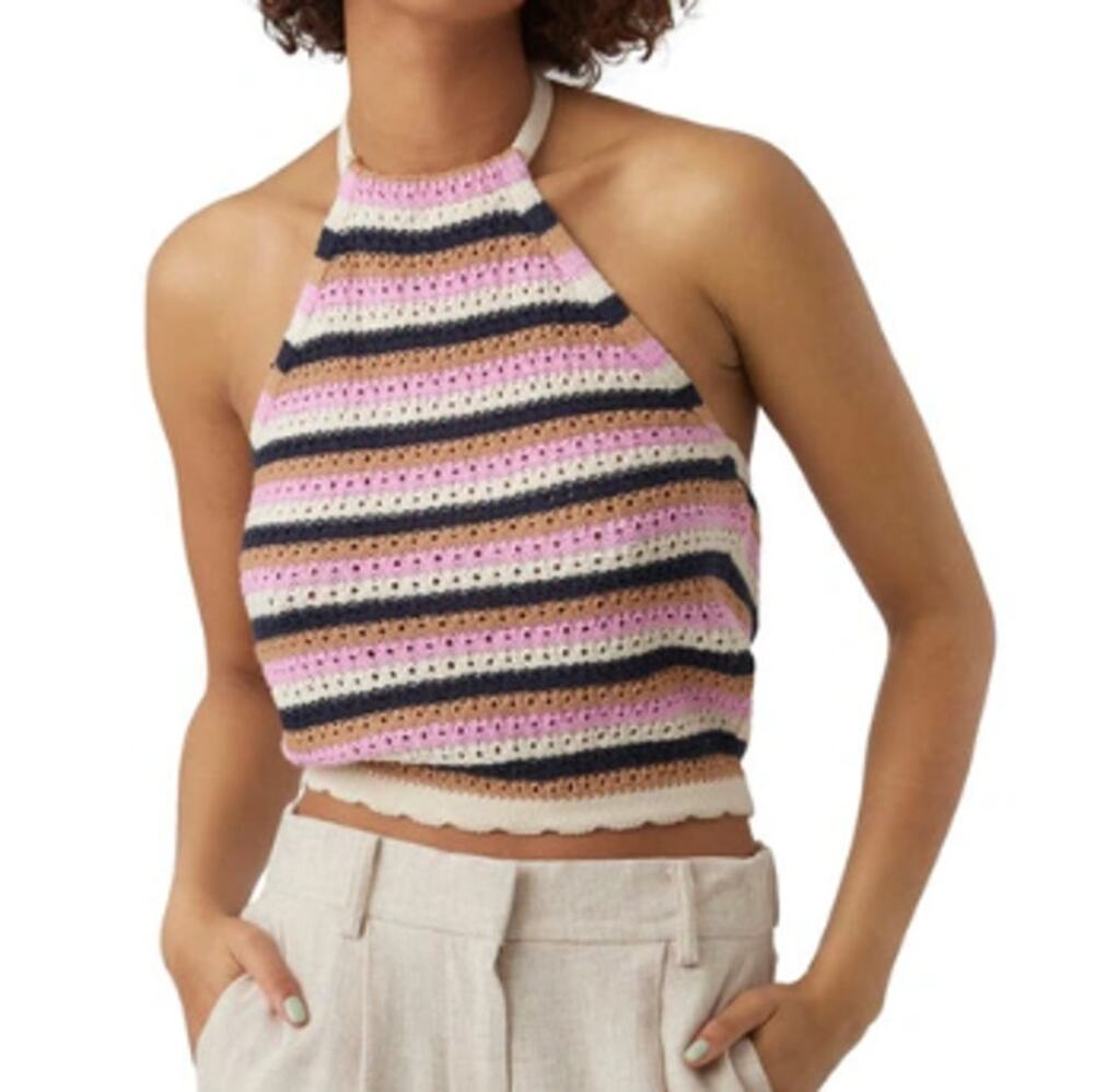 New ~ VERO MODA ~ Shaji Stripe Cotton Blend Knit Halter Top Size XL FALL